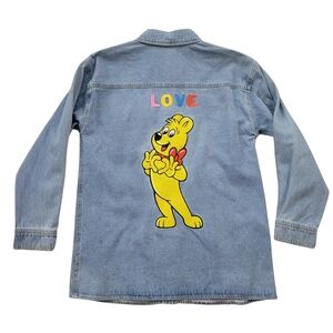 Haribo Denim Shirt Womens XS Oversized Gummy Bear Embroidered Kidcore 90s Retro